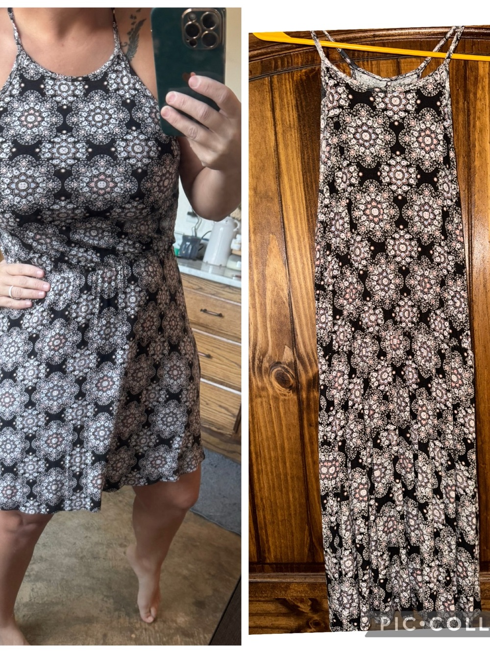 Black Floral Medallion High-Neck Summer Dress